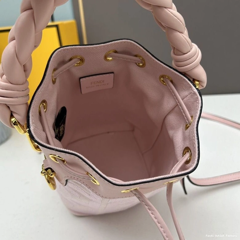 Vintage HOT Canvas Handle Tresor Fendi with Pink Mini Bag In Bucket FF Woven Mon Motif 0812
